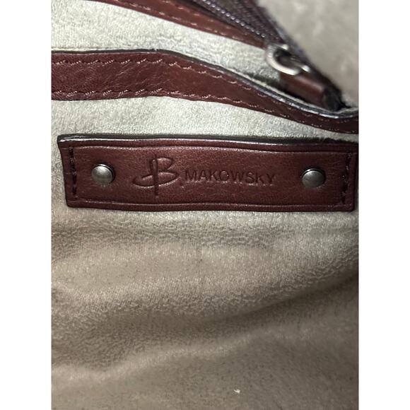 B. Makowsky Brown Leather Studded Shoulder Bag #42621 - Picture 10 of 13